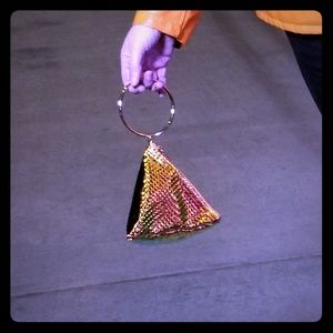 Iridescent gold triangle hand purse